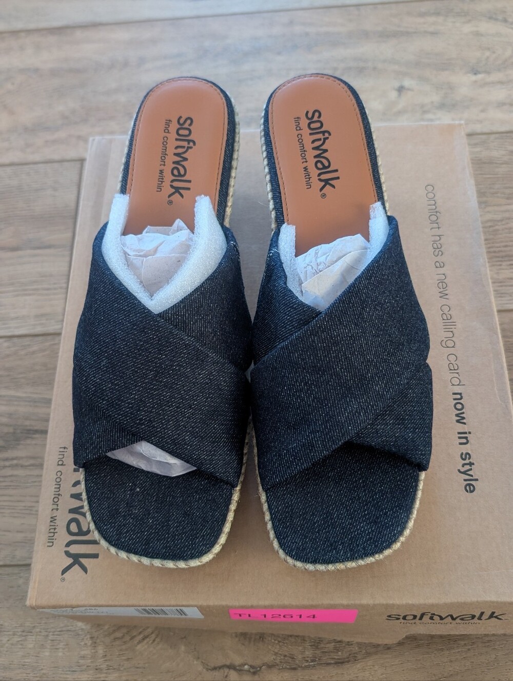 SoftWalk Dark Blue Crisscross Denim Espadrille Slides